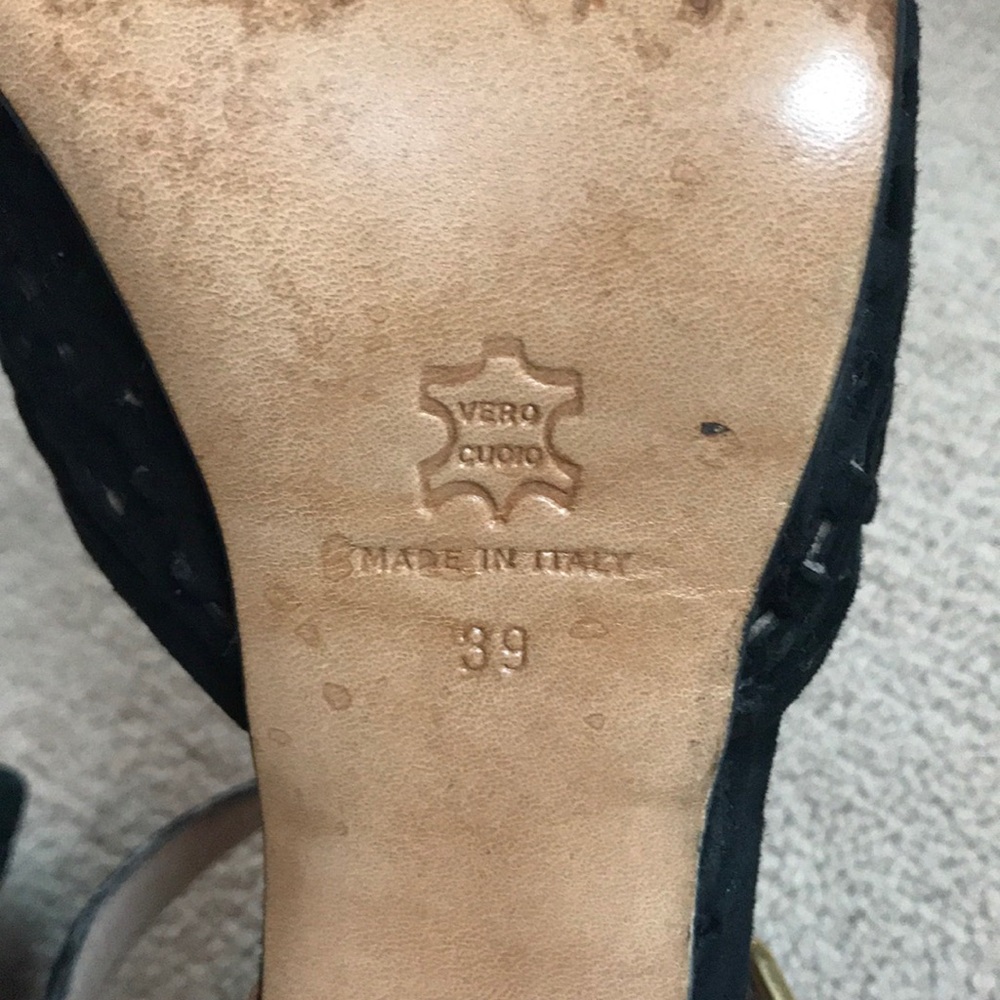 Black Suede Mesh Open Toe Platform Heels - image 5